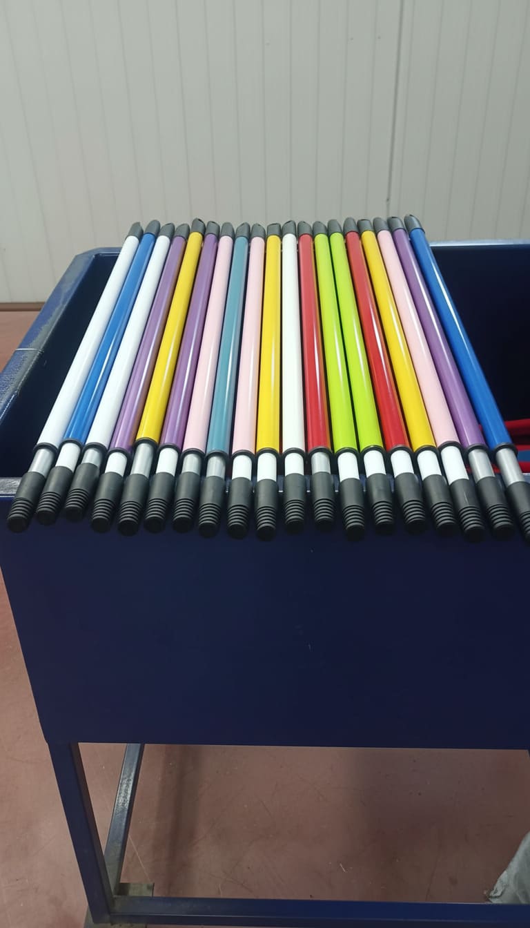 Powder-coated metal tubes in assorted colors