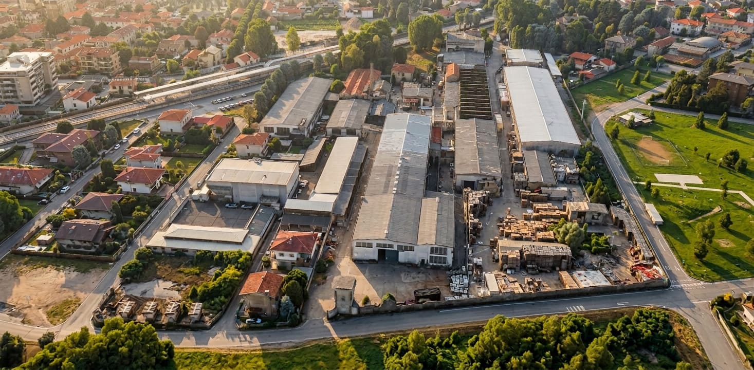 Aerial view of the BG Metal Tubes plant in Castano Primo (MI), Italy